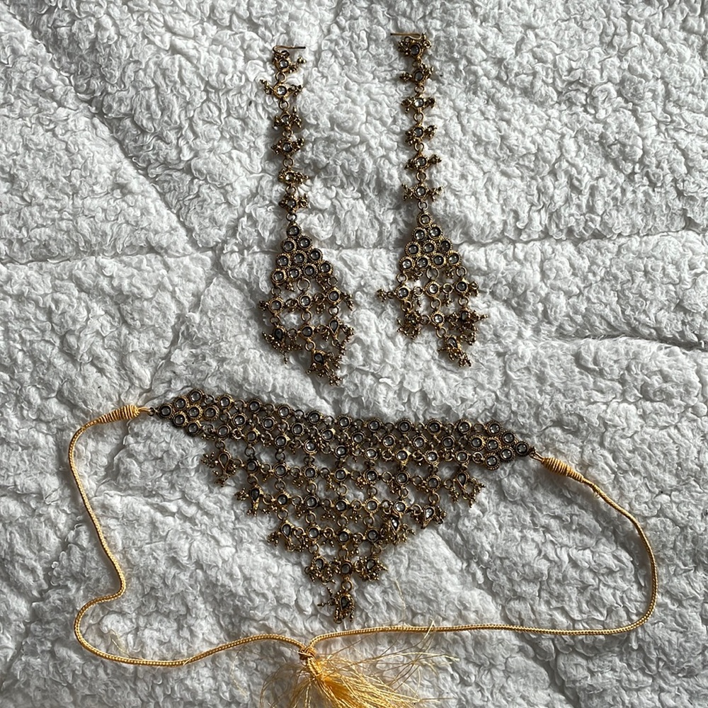Bronze Gold Studded Indian Pakistani Jewelry Set